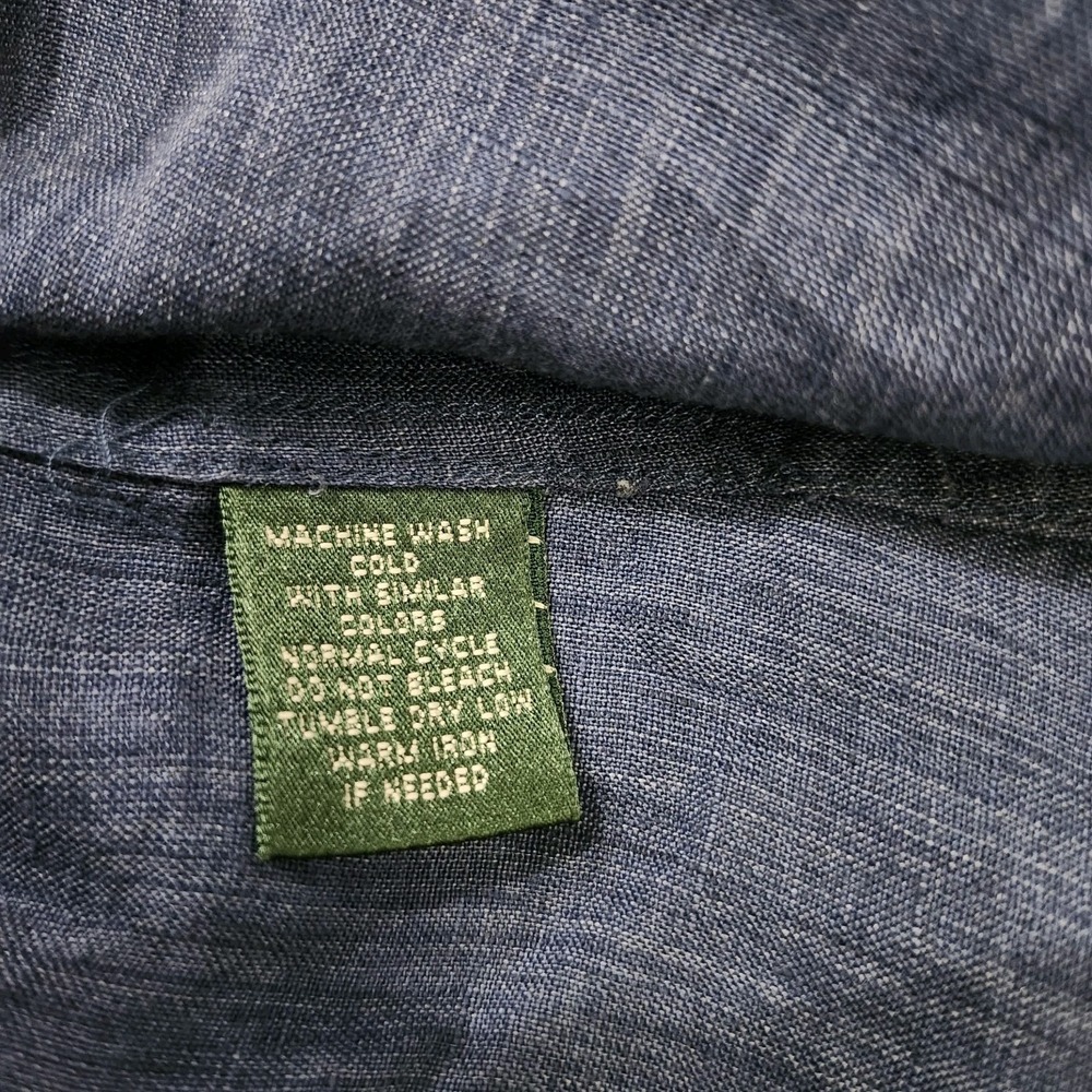Lauren Ralph Lauren Denim Chambray Shirt Linen Shoulder Epaulets Petite Small - Picture 9 of 9